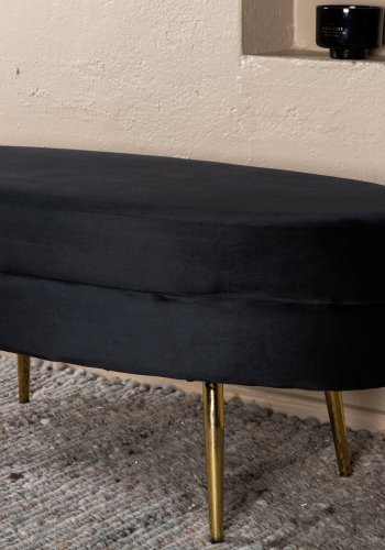VENTURE DESIGN Otto puff, oval - svart flyel og messing foliestl (100x40)