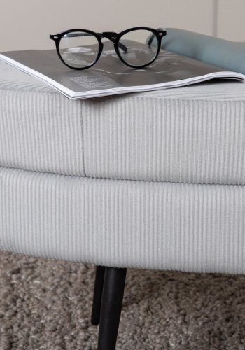 VENTURE DESIGN Otto puff, oval - gr flyel og svart stl (100x40)