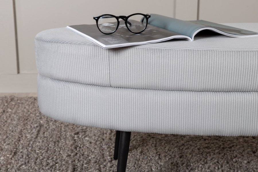 VENTURE DESIGN Otto puff, oval - gr flyel og svart stl (100x40)