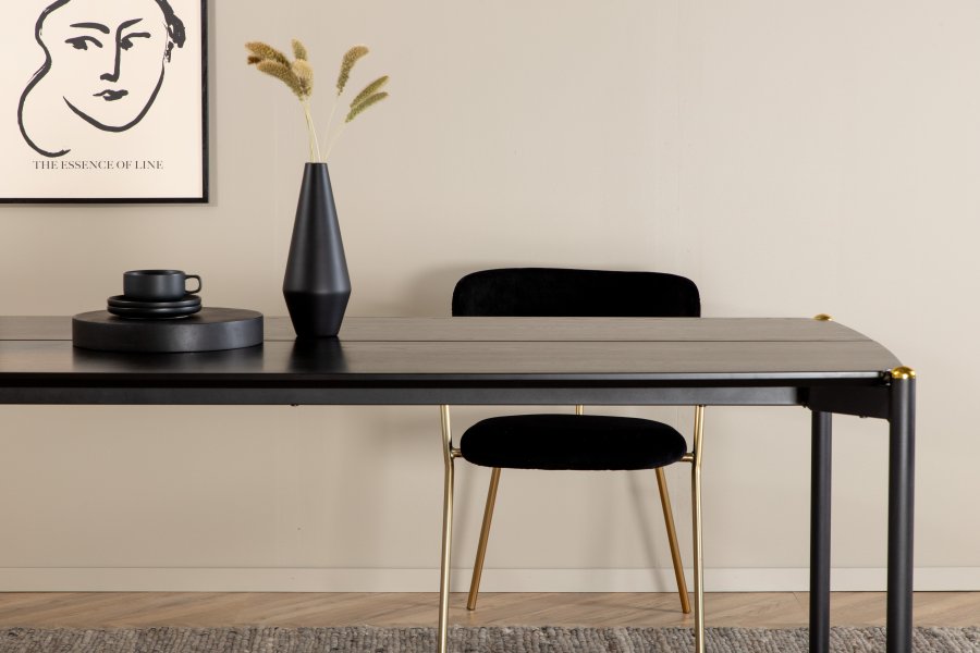 VENTURE DESIGN Pelle spisebord, rektangulrt - svart finer og sort stl (190x90)