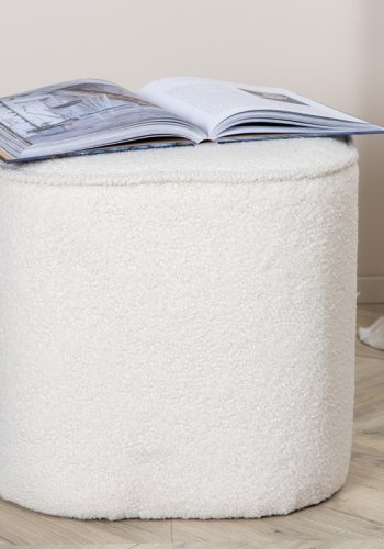 VENTURE DESIGN Piff-puff, firkantet - hvit teddystoff polyester (44x44)