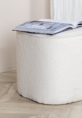 VENTURE DESIGN Piff-puff, firkantet - hvit teddystoff polyester (44x44)