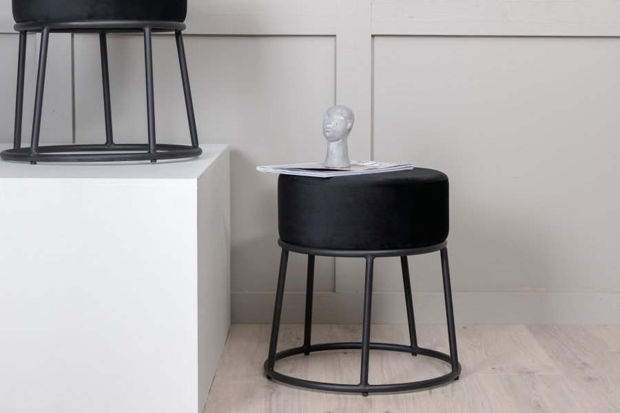 VENTURE DESIGN Pippi puff, rund - svart flyel og svart stl (45,5)