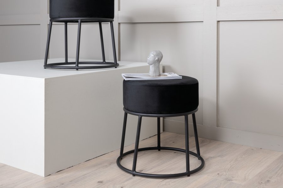 VENTURE DESIGN Pippi puff, rund - svart flyel og svart stl (45,5)