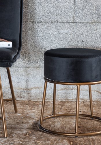 VENTURE DESIGN Pippi puff, rund - svart flyel og kobberstl (45,5)