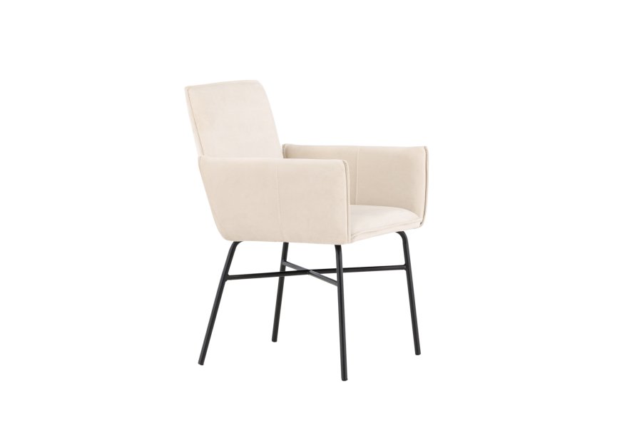 VENTURE DESIGN Petra spisebordstol, m. armlener - beige polyesterflyel og sort stl