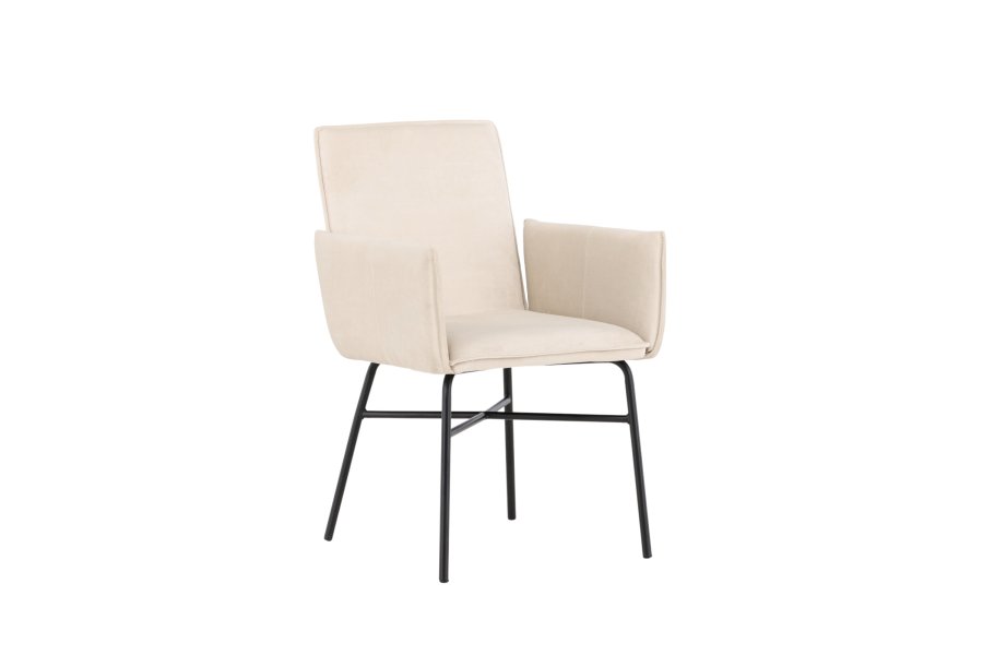 VENTURE DESIGN Petra spisebordstol, m. armlener - beige polyesterflyel og sort stl