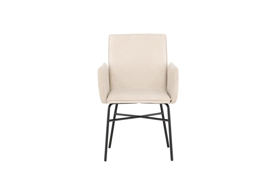 VENTURE DESIGN Petra spisebordstol, m. armlener - beige polyesterflyel og sort stl