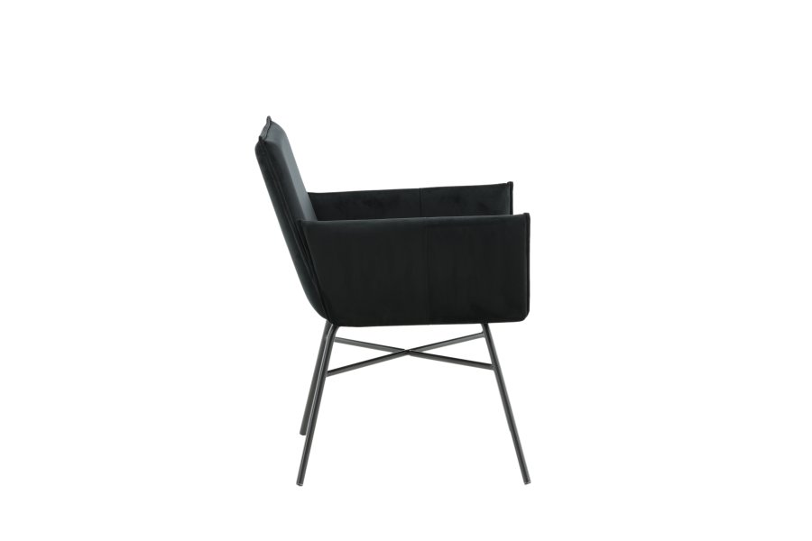 VENTURE DESIGN Pippi spisebordsstol, med armlener - svart flyel/polyester lin og sort stl