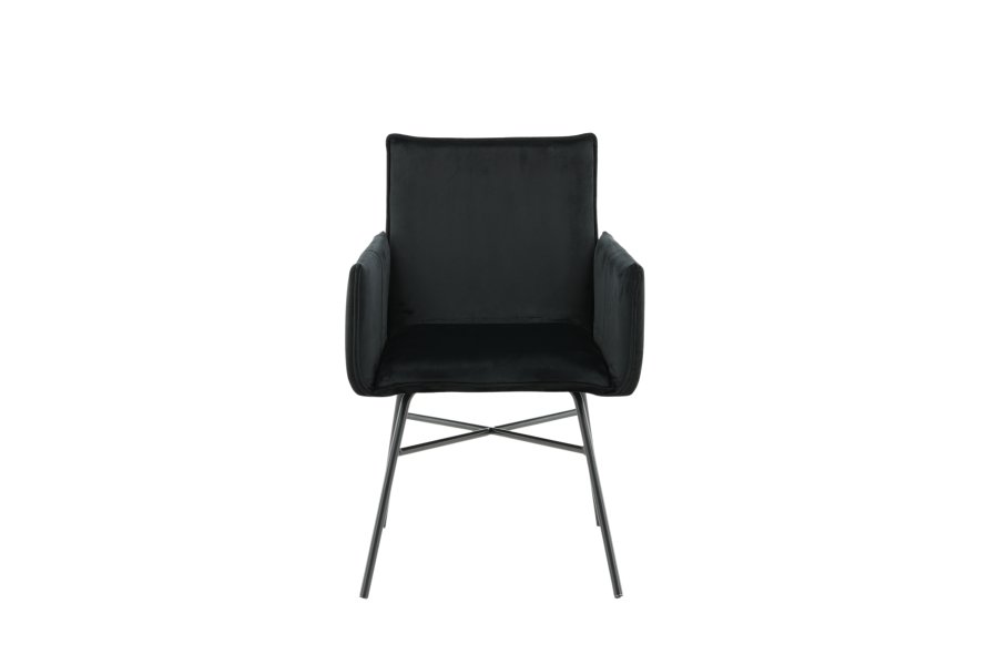 VENTURE DESIGN Pippi spisebordsstol, med armlener - svart flyel/polyester lin og sort stl