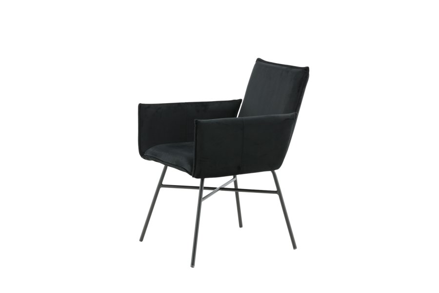 VENTURE DESIGN Pippi spisebordsstol, med armlener - svart flyel/polyester lin og sort stl