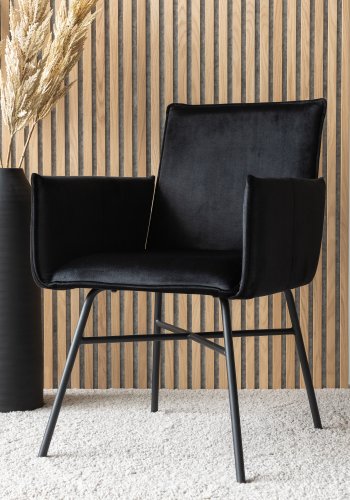 VENTURE DESIGN Pippi spisebordsstol, med armlener - svart flyel/polyester lin og sort stl