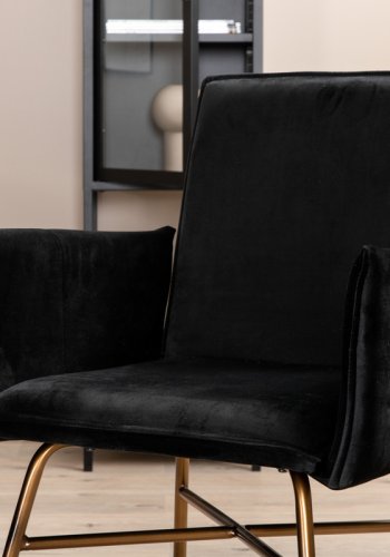 VENTURE DESIGN Pippi spisebordsstol, med armlener - svart flyel/polyester lin og kobberstl