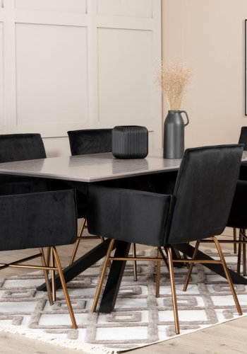 VENTURE DESIGN Pippi spisebordsstol, med armlener - svart flyel/polyester lin og kobberstl