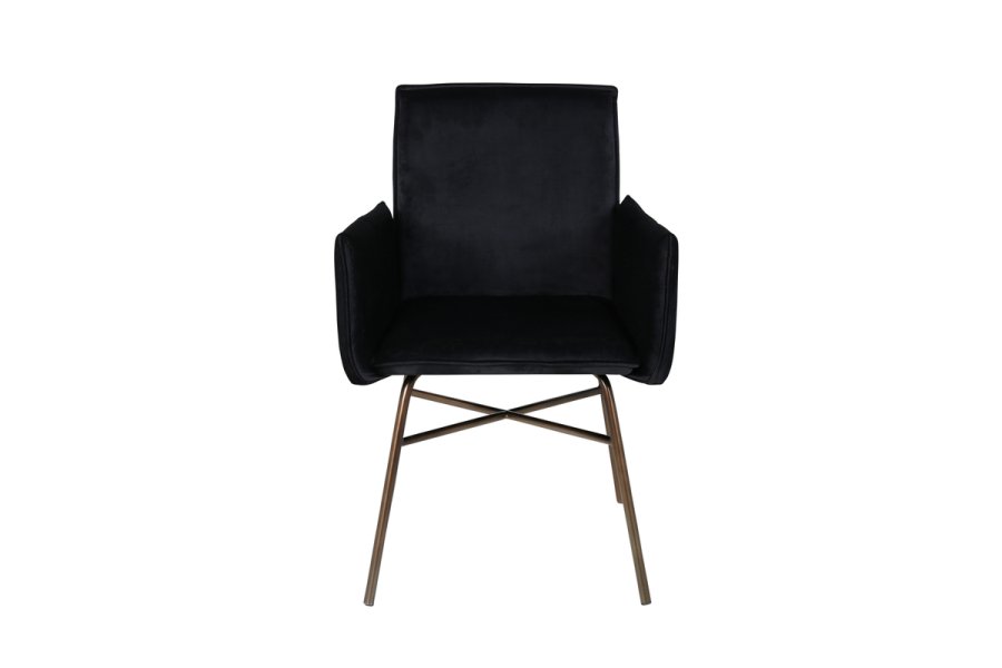 VENTURE DESIGN Pippi spisebordsstol, med armlener - svart flyel/polyester lin og kobberstl