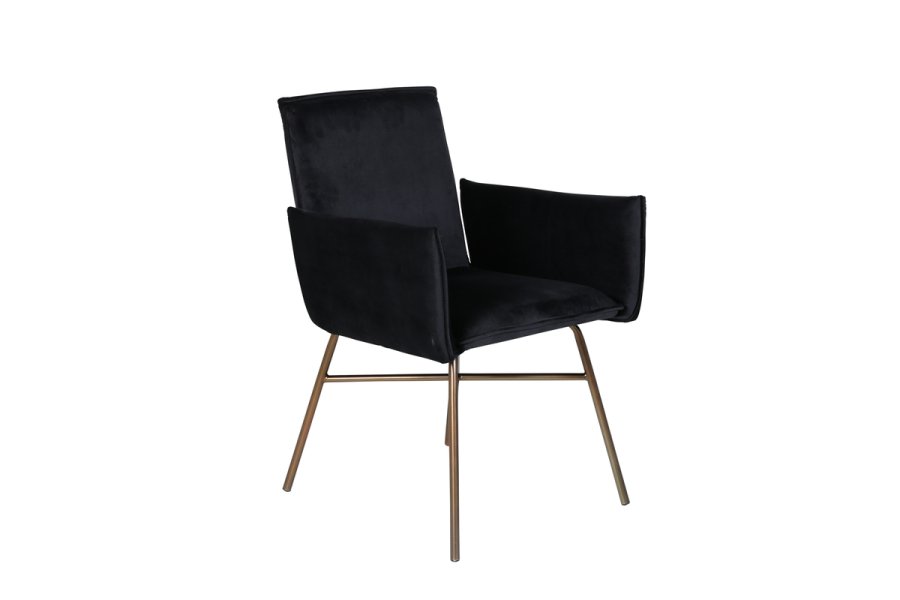VENTURE DESIGN Pippi spisebordsstol, med armlener - svart flyel/polyester lin og kobberstl