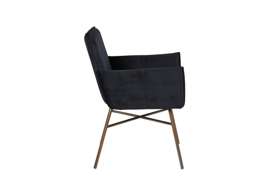 VENTURE DESIGN Pippi spisebordsstol, med armlener - svart flyel/polyester lin og kobberstl