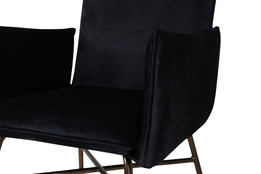 VENTURE DESIGN Pippi spisebordsstol, med armlener - svart flyel/polyester lin og kobberstl