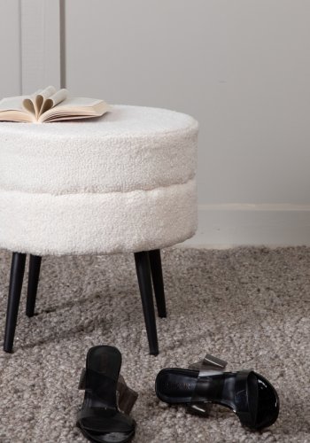 VENTURE DESIGN Pot puf, rund - hvid bamsestof polyester og sort stl (40)