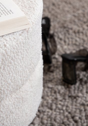 VENTURE DESIGN Pot puf, rund - hvid bamsestof polyester og sort stl (40)