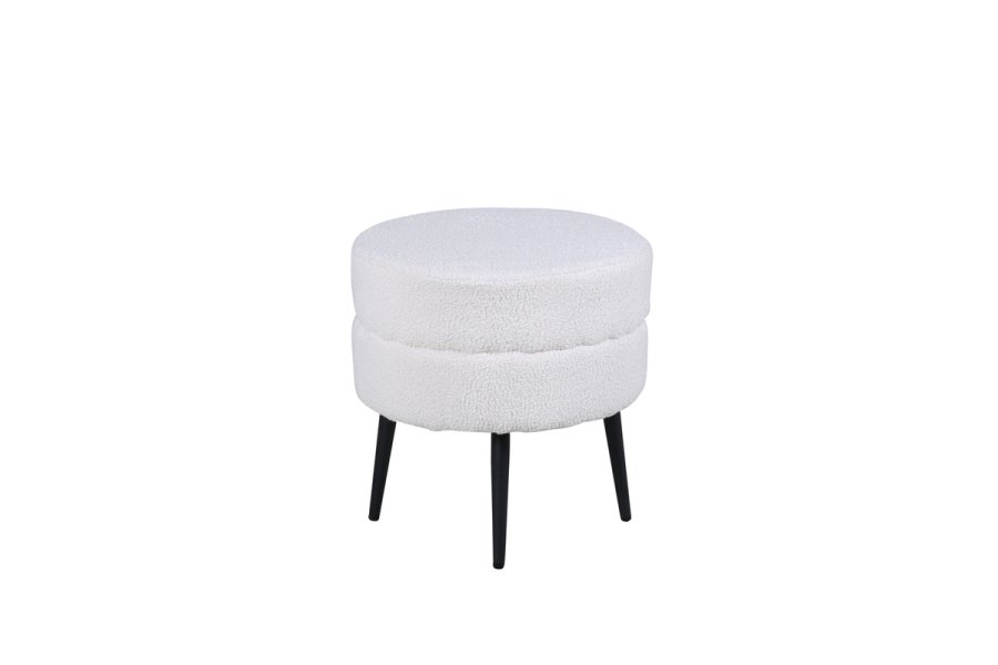 VENTURE DESIGN Pot puf, rund - hvid bamsestof polyester og sort stl (40)