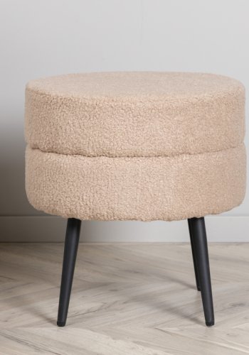 VENTURE DESIGN Pot puf, rund - beige bamsestof polyester og sort stl (40)