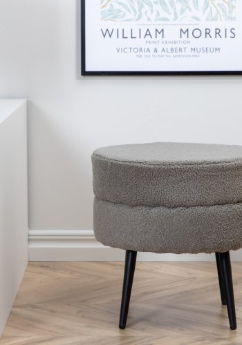 VENTURE DESIGN Pot puf, rund - gr bamsestof polyester og sort stl (40)