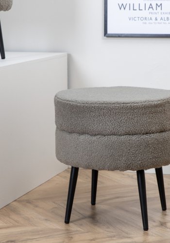 VENTURE DESIGN Pot puf, rund - gr bamsestof polyester og sort stl (40)