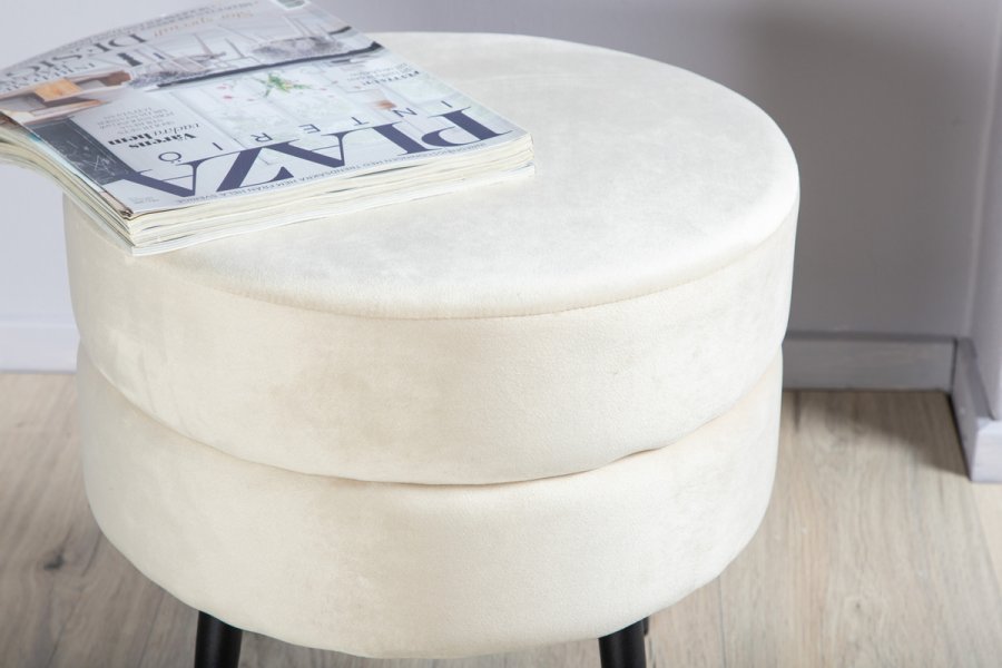 VENTURE DESIGN Grytepuff, rund - beige flyel og svart stl (40)