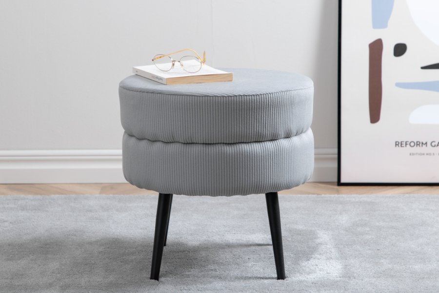 VENTURE DESIGN Pot puf, rund - gr fljl og sort stl (40)