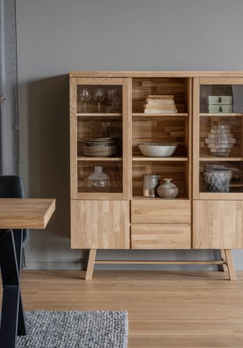 ROWICO Brooklyn vitrineskab - brstet eg, m. 4 lger og 2 skuffer 