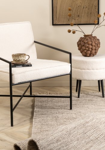 VENTURE DESIGN Rakel lenestol - hvit teddystoff polyester og sort stl