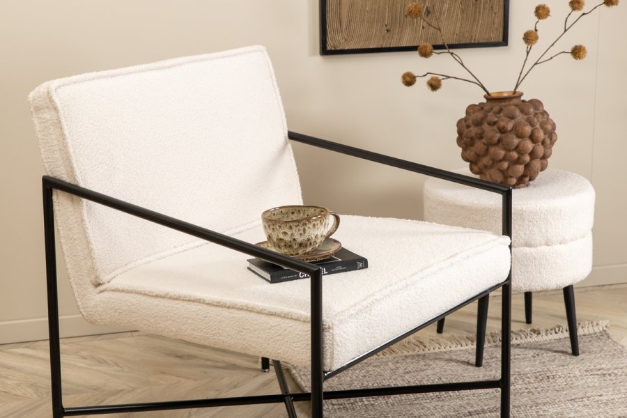 VENTURE DESIGN Rakel lenestol - hvit teddystoff polyester og sort stl