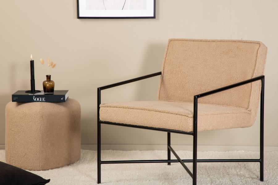 VENTURE DESIGN Rakel lenestol - beige teddystoff polyester og sort stl