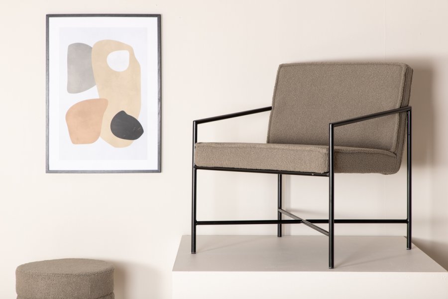 VENTURE DESIGN Rakel lenestol - gr teddystoff polyester og sort stl