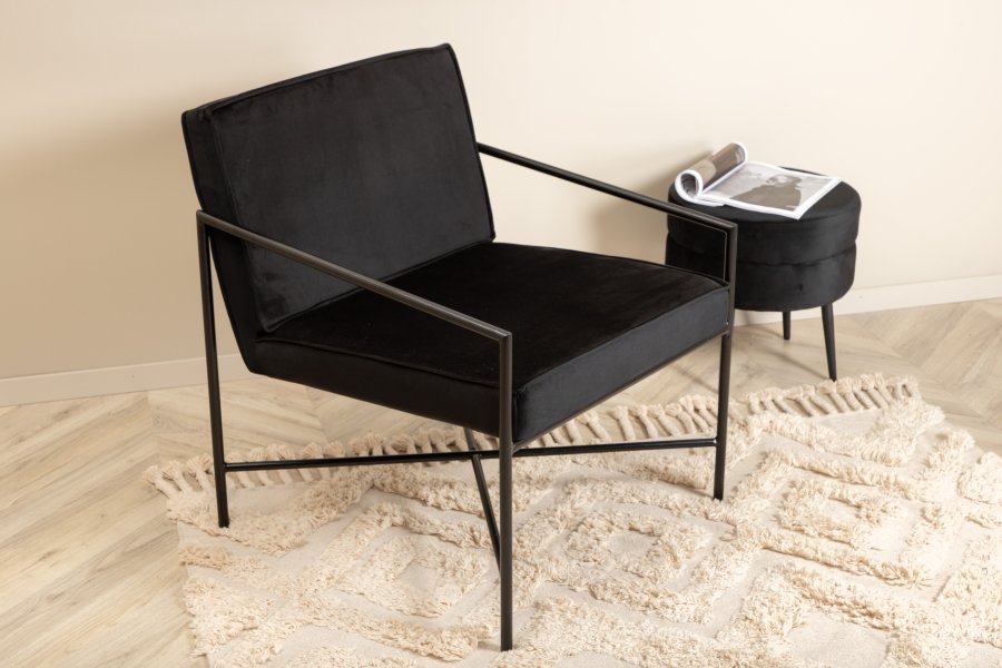 VENTURE DESIGN Rakel lenestol - svart flyel og sort stl