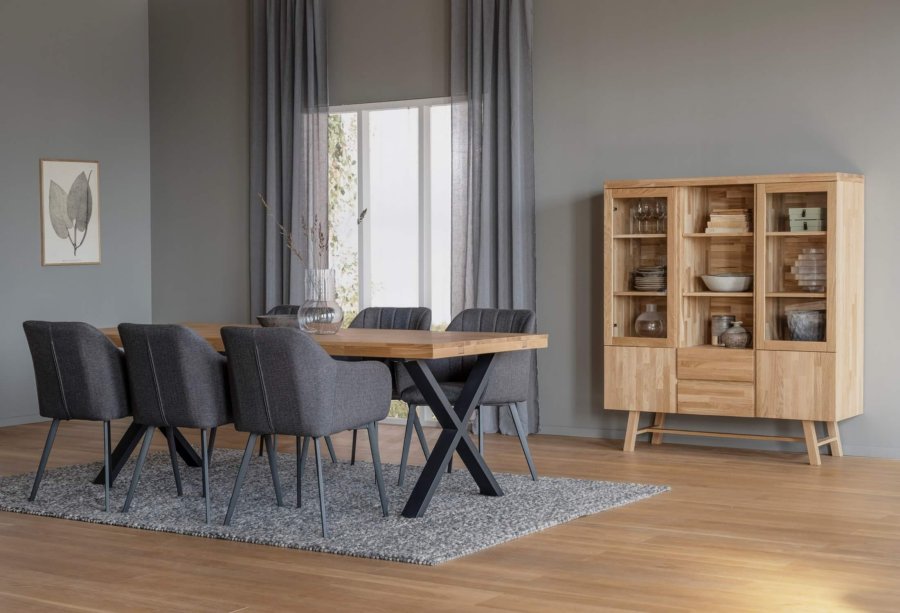 ROWICO Brooklyn vitrineskab - brstet eg, m. 4 lger og 2 skuffer 