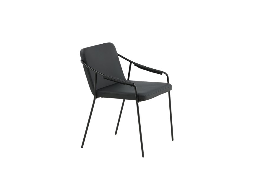 VENTURE DESIGN Twisted spisebordstol, med armlener - sort PU/polyester og sort stl