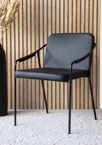 VENTURE DESIGN Twisted spisebordstol, med armlener - sort PU/polyester og sort stl