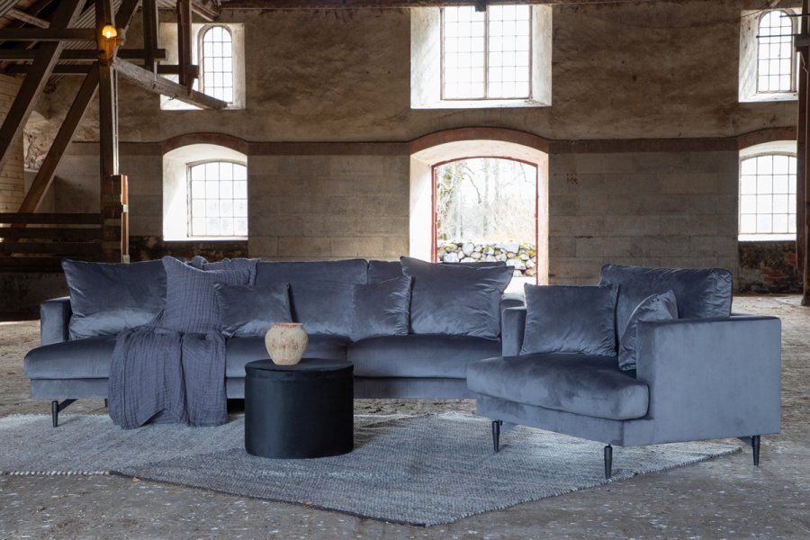 VENTURE DESIGN Sofia 3-seters sofa - mrkegr flyel og sort stl