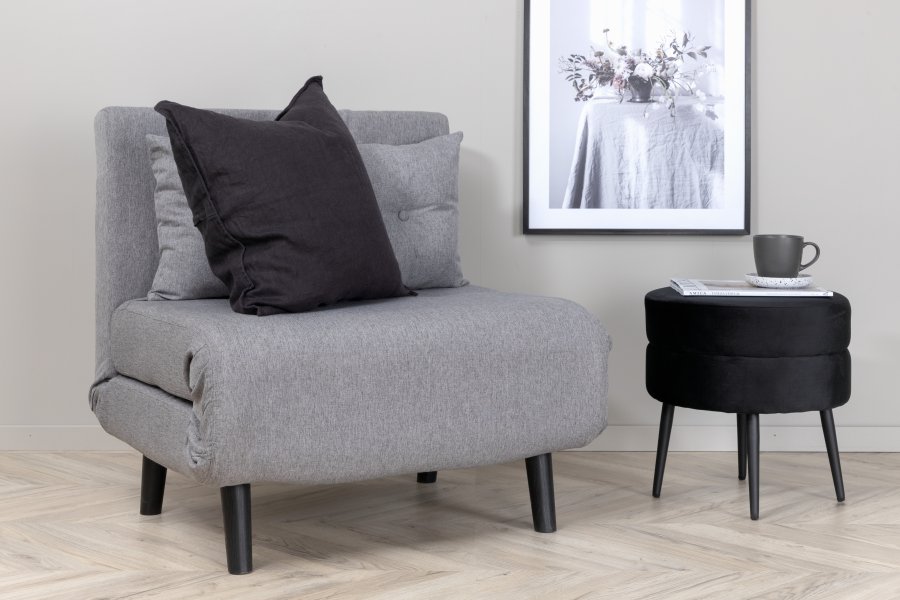 VENTURE DESIGN Vicky sovesofa, enkelt - gr polyester og svart stl (190x73)