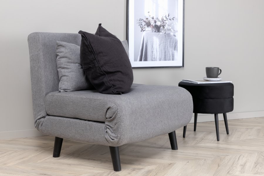 VENTURE DESIGN Vicky sovesofa, enkelt - gr polyester og svart stl (190x73)