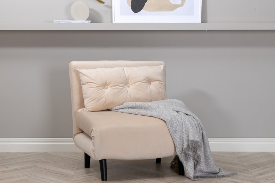 VENTURE DESIGN Vicky sovesofa, enkelt - beige flyel og svart stl (190x73)