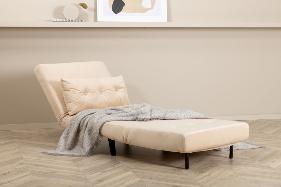 VENTURE DESIGN Vicky sovesofa, enkelt - beige flyel og svart stl (190x73)