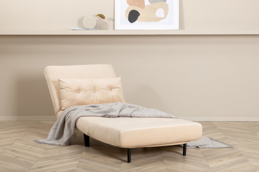 VENTURE DESIGN Vicky sovesofa, enkelt - beige flyel og svart stl (190x73)