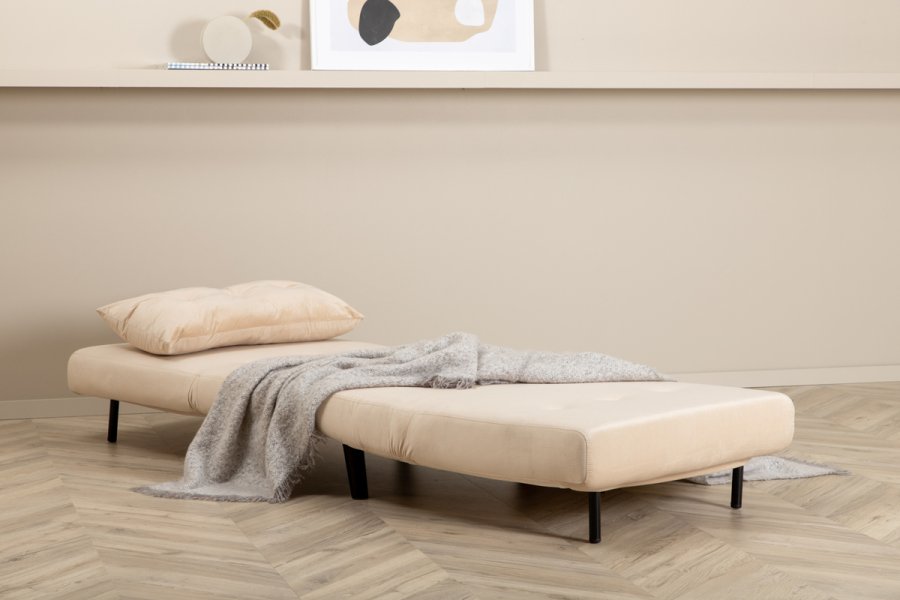 VENTURE DESIGN Vicky sovesofa, enkelt - beige flyel og svart stl (190x73)