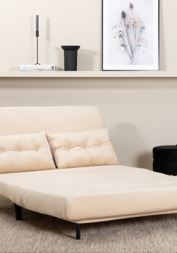 VENTURE DESIGN Vicky sovesofa, dobbel - beige flyel og svart stl (190x120)
