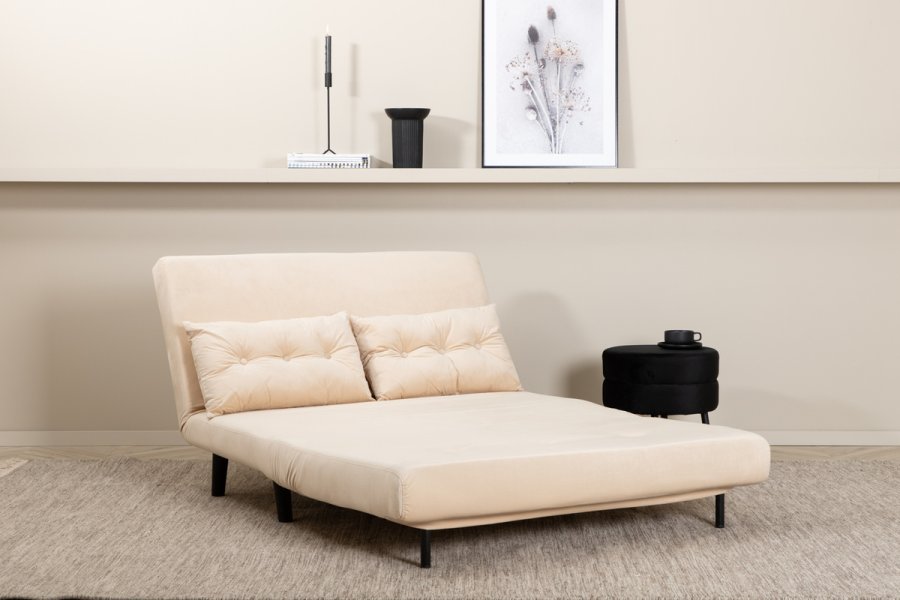 VENTURE DESIGN Vicky sovesofa, dobbel - beige flyel og svart stl (190x120)
