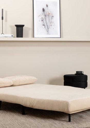 VENTURE DESIGN Vicky sovesofa, dobbel - beige flyel og svart stl (190x120)