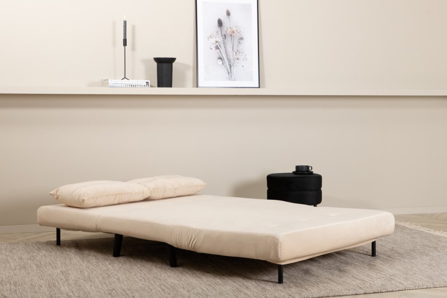 VENTURE DESIGN Vicky sovesofa, dobbel - beige flyel og svart stl (190x120)